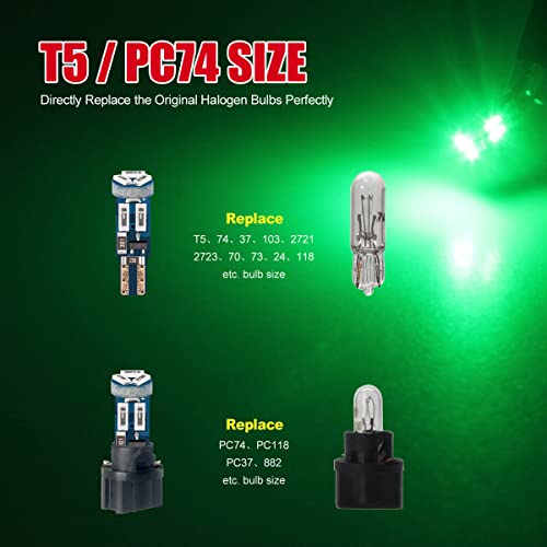 High Bright Green T5 37 74 PC74 PC37 LED Bulb with Twist Lock Socket for Dashboard Instrument Panel Gauge Cluster Light and Map Vanity Mirror Glove Box Indicator Light - color: Green