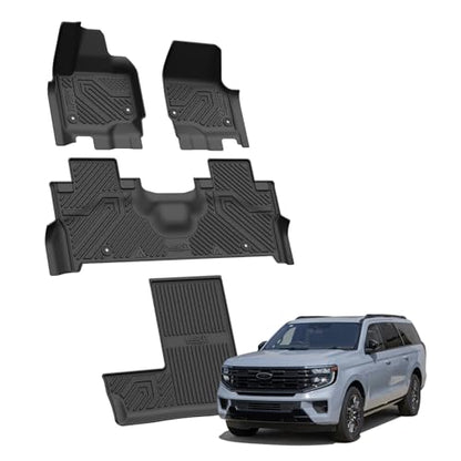 LASFIT Floor Mats for 2025 2026 Ford Expedition 7 Seats Standard (Not Fit 8 Seats and Not Fit Max),All Weather Protection TPE Easy Clean Floor Liners,3Row,4PCS Black - style: 7) Expedition Standard 7-Seat| 25-26 | 3 Rows