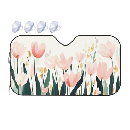 Windshield Sun Shade Tulip Flower Watercolor Car Front Window Sunshade Blocker UV Visor Retractable Automotive Sunshades for Vehicle SUV Truck Protector 51x27.5 inch - color: A0924, size: S:51x27.5 inch