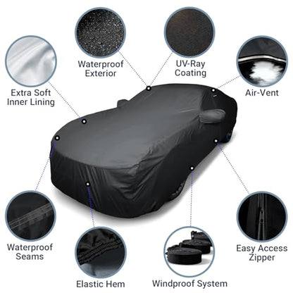 iCarCover 30-Layer Premium Car Cover Waterproof All Weather Rain Snow UV Sun Protection, 3-Series, Cascada, G35, G37, C-Class, Prius Prime, Model 3, Size C15 (See Size Chart), Sedan/Coupe - Black - color: Sedan & Coupe - Black, size: C15 for Sedan & Coupe