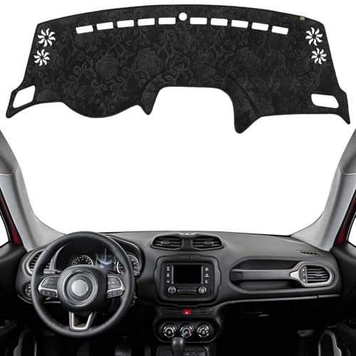 Dashboard Cover Dash Mat Fit for Je-ep Renegade 2023-2015 (Without HUD Models),Car Dash Board Mat Anti-Glare Carpet,Non-Slip Pad Sunshield Protector (Flannel) - color: Black Embossed, size: Fit 15-23 Renegade - (Black)