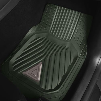 August Auto Heavy Duty Rubber Floor Mats， Durable All Weather Green with Carbon Aluminum Car Mats with Deep Dish Universal Waterproof Floor Mats for Sedan, SUVs, Truck, Vans Set of 4 (Green)