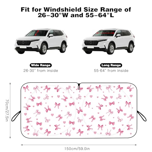Car Windshield Sun Shade, Cute Bow Sun Visor - Wear-Resistant Black Tape, Foldable 59'x27.5'/63''x31.5'' - color: Small Bow, size: Small