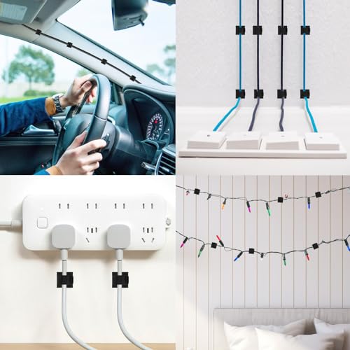 LinkDocs 30 Pieces Adhesive Cable Clips Wire Clips Cable Wire Management Wire Cable Holder Clamps Cable Tie Holder for Car, Office and Home - color: Black