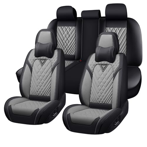 for Chrysler Voyager 2000-2025 Car Seat Covers, Premium Car Seat Cushion,Waterproof Seat Protectors, Luxury Automotive Interior Accessories (5-Seat Set with Pillow, Black&Gray) - color: Black&Gray, size: 5-Seats Set with Pillows