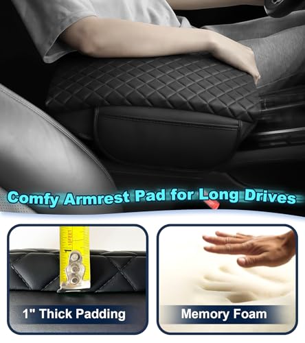 Center Console Cover for Ford Explorer Arm Rest Lid, Diamond Quilted Armrest Pad with 1-Inch Comfort Lift (2020-2026)
