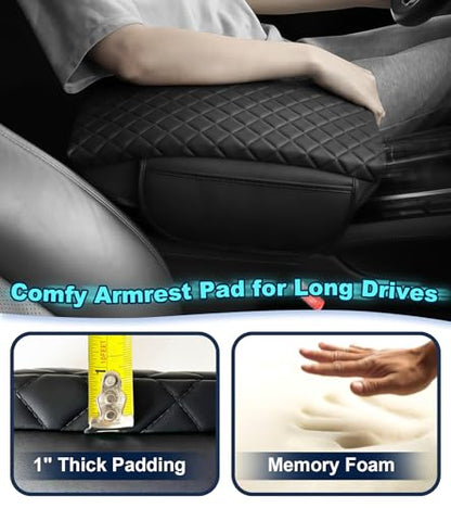 Center Console Cover for Ford Explorer Arm Rest Lid, Diamond Quilted Armrest Pad with 1-Inch Comfort Lift (2020-2026)