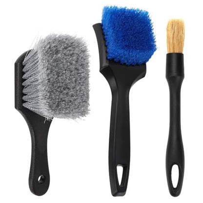 Wheel Rim Tire & Carpet Cleaning Brush Set, Soft & Stiff Bristle Wash Cleaning Supplies Kit for Car All Exterior Surface and Car Interior Cleaning Brush for Car Truck SUV RV Motorcycle (Blue)