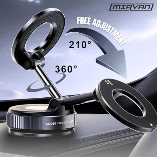Magnetic Phone Mount for Car, Universal Suction Phone Holder 360 Adjustable for Dashboard, Windshield, Mirror and Desk, All Smartphones