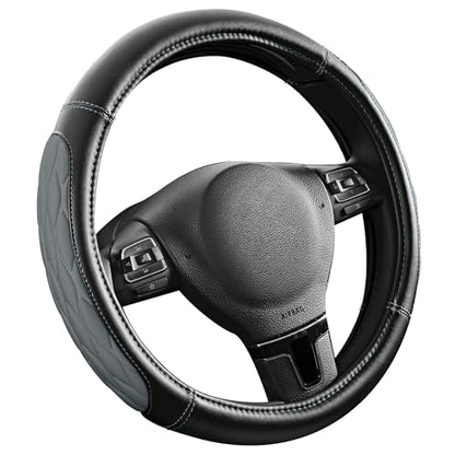 PIC AUTO Steering Wheel Cover, Gray Thick Rhombic Foam and Premium Leather, Universal 14.5-15.5 Inch Breathable Anti-Slip Steering Wheels Accessories for Men & Women - color: Gray