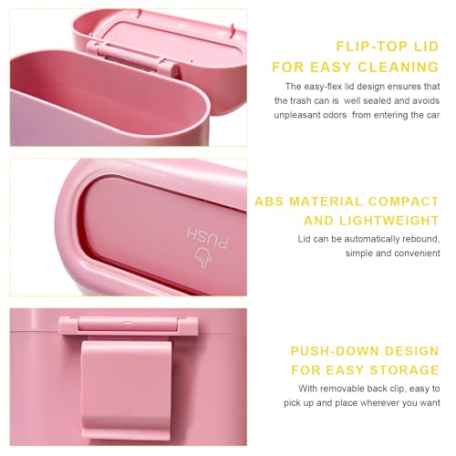Car Trash Can Bin with Lid, Mini Portable Auto Garbage Can with 15Pcs Trash Bags, Waterproof Leakproof Small Garbage Organizer, Car Dustbin for Vehicle, Home, Office (Pink) - color: Pink
