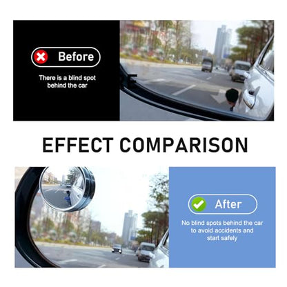 2 PCS Car Blind Spot Mirrors, 360-degree Adjustable Convex Glass with Anti-impact Frame, HD Wide Angle Convex Rearview Auxiliary, Universal Waterproof Self-adhesive Exterior for Car (Black)