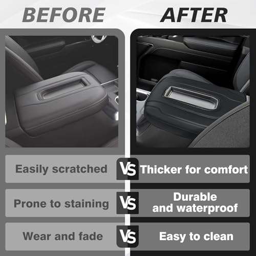 Muslogy Center Console Armrest Cover Fit for Chevy Silverado & GMC Sierra 1500 2500 3500 2022-2026 Accessories, Comfort Armrest Pad Console Lid Cushion Vegan Leather Regular Thick(Bucket Seat ONLY) - size: 1) 22-25 |Silverado & Sierra| Bucket Seat, Regula