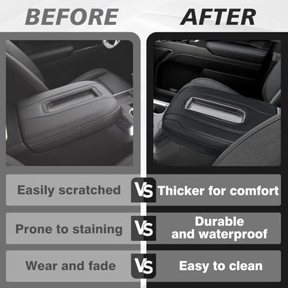Muslogy Center Console Armrest Cover Fit for Chevy Silverado & GMC Sierra 1500 2500 3500 2022-2026 Accessories, Comfort Armrest Pad Console Lid Cushion Vegan Leather Regular Thick(Bucket Seat ONLY) - size: 1) 22-25 |Silverado & Sierra| Bucket Seat, Regula