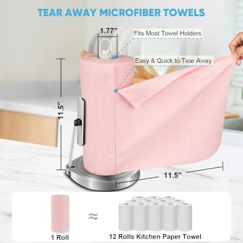 AIDEA Microfiber Cleaning Cloth Roll, 75PK, Tear Away Reusable Paper Towels, Pink Towels Lint Free Rags for House, Kitchen, Car Cleaning Supplies, 11.5"×11.5" - color: Pink
