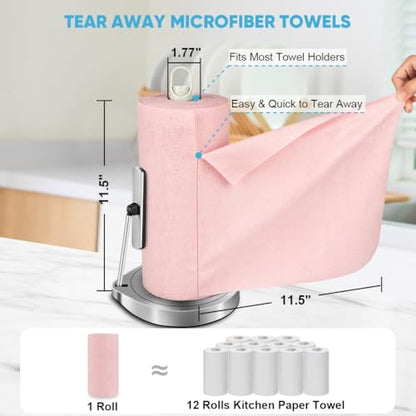 AIDEA Microfiber Cleaning Cloth Roll, 75PK, Tear Away Reusable Paper Towels, Pink Towels Lint Free Rags for House, Kitchen, Car Cleaning Supplies, 11.5"×11.5" - color: Pink