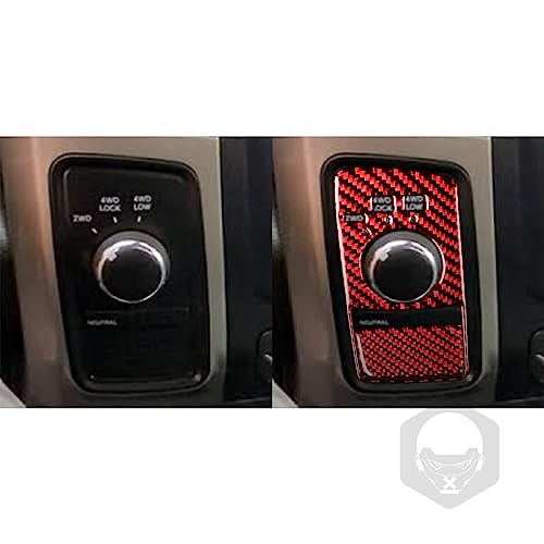 Car Center Console 4WD Four-Wheel Drive Mode Frame Compatible with Dodge Ram 1500/2500/3500 2013 2014 2015 4-Wheel-Drive Mode Accessories Red Carbon Fiber Patter Red (Kit-D 6Pcs) - color: Red 13