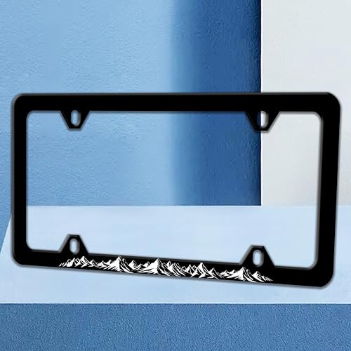Mountains License Plate Frame Beautiful Mountain Pattern License Plate Holders Funny Auto Accessory Bracket Stainless Steel License Plate Frames with Screws for Women Men 6x12 Inch 4 Holes - color: Mountains