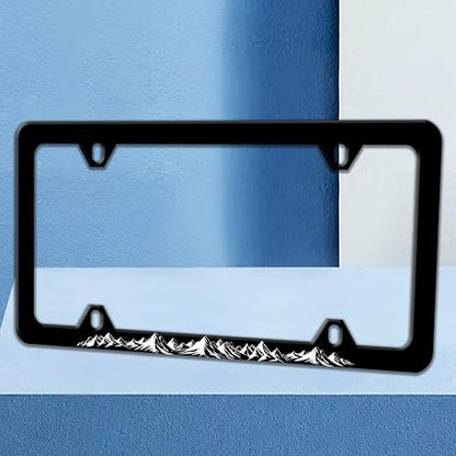 Mountains License Plate Frame Beautiful Mountain Pattern License Plate Holders Funny Auto Accessory Bracket Stainless Steel License Plate Frames with Screws for Women Men 6x12 Inch 4 Holes - color: Mountains