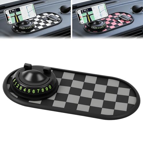Mobile Phone Bracket Anti-Slip Mat,Multifunction Car Dashboard Mat with Temporary Parking Number,360° Rotating Adjustable Phone Holder,Universal Fit Anti-Slip Mat,PVC (Style A) - color: Style A