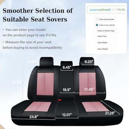 Coverado Car Seat Covers, Back Seat Cover, Rear Car Seat Cover, 3-Pieces Waterproof Car Seat Cushion, Car Seat Protector, Faux Leather Seat Cover Seat Protector Universal Fit Most Cars, Black&Pink - color: Black&Pink