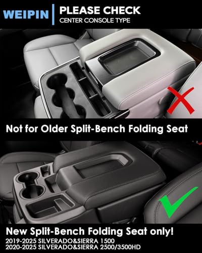 Silverado Sierra Center Console Organizer - Compatible with 2019-2026 Chevy Silverado/GMC Sierra 1500 - 2020-2026 Chevrolet Silverado/ Sierra 2500HD 3500HD - (Split-Bench Folding Seat) - 2 Pack Black - color: (19-26)Split Bench Folding Seat-2Pcs-Black