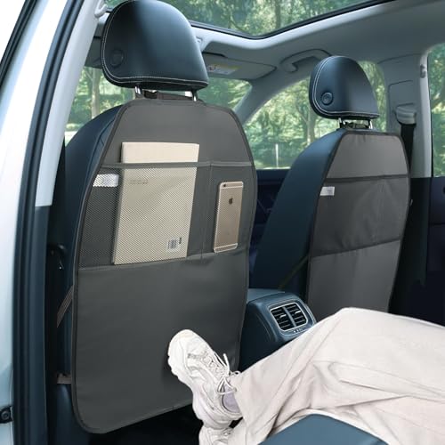 Viaviat Car Seat Protector Large Kick Mat 2 Pack Durable Water Resistant Auto Seat Back Covers with 2 Mesh Pockets Protection Against Dust Mud Scratches (Black, 2-Pack) - color: black, size: 2-Pack