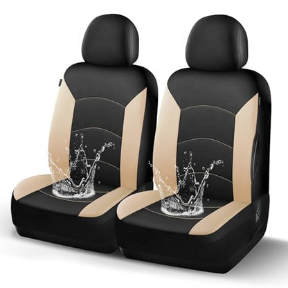 HChengkikz Car Seat Covers Front Seat, Waterproof Neoprene Seat Covers, Airbag Compatible, All Season Protection Universal Fit Most Cars, Trucks, SUVs (Black + Beige) - color: Black Beige, size: Two Front