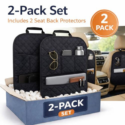 SAVUK 2 Pack Car Back Seat Cover 3 Pocket + 1 XLarge Pocket Organizer Protector from Dirt Scratches Mud Fit All Automotive Model Waterproof Durable Preventing the Impact of Children Kick 17"x25"