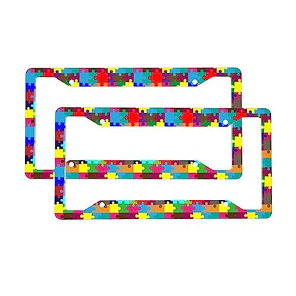 Colourful Autism Puzzle License Plate Frame 2 Pack License Plate Holder Universal Aluminum License Plate Cover Car Accessories for Men Women - color: Colourful Autism Puzzle