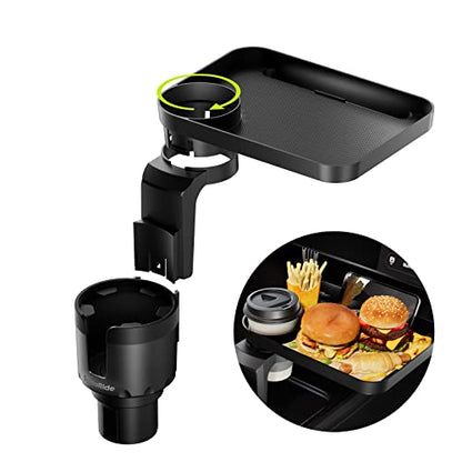 SodaRide Car Cup Holder Tray -Expander- 3 in 1 Detachable Food Table Tray with Solid Base - Road Trip Essentials Accessories Gadgets - Fits Yeti, Hydro Flask 32/40 oz
