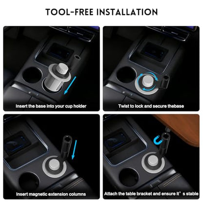 360° Rotation Car Desk for Laptop, Height-Adjustable Cup Holder Table, Wooden Car Food Tray & Laptop Mount Compatible with Tesla Model Y/3/S, Ford F150/Explorer/Maverick & Most Vehicles (Warm Walnut) - color: Warm Walnut