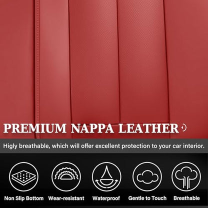 Coverado Rear Seat Covers, Faux Leather Car Seat Cover Back Seat, Dog Back Seat Cover, Red Backseat Car Covers, 3-Pieces Waterproof Seat Covers, Universal Car Seat Protector Fit Most Cars - color: Red
