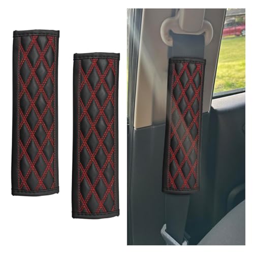 LAINLOY 2PCS Car Seat Belt Cover, Leather Car Seat Strap Pads, Comfort Driving Shoulder Cushion Protect Your Neck, Universal Strap Cover Decoration Accessories for Cars, Trucks, SUVs (Red) - color: Red