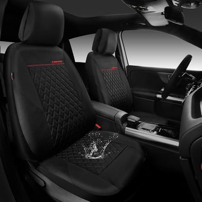 CAR PASS Quilting Faux Leather Seat Covers Full Set, Waterproof Deluxe Premium Seat Cover with 5mm Composite Sponge Inside, Airbag Compatible Auto Seat Cover Universal Fit for 95% Sedan SUV Van, Black - color: Black and Black, size: Full Set (Front and Re