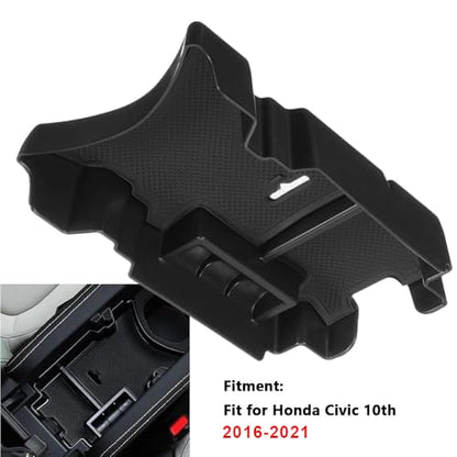For Honda Civic 10th Gen (2016-2021) Car Center Console Armrest Storage Box Organizer Tray - Left Hand Drive (LHD) Only, Durable ABS Plastic, Easy Installation