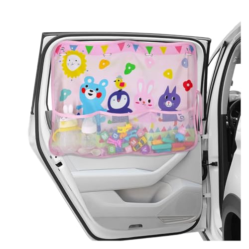 Car Window Shade for Baby, Blackout Car Window Curtain with Storage Pockets & 7 Suction Cups, Cartoon Pattern Cars Side Window Sun Shade Cover for Sun/Heat/UV Rays Protection (Pink-Animals) - color: Pink-Animals