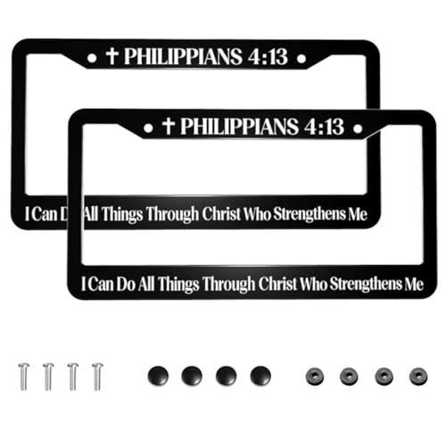 Philippians 4:13 License Plate Frame, I Can Do All Things Through Christ Who Strengthens Me License Plate Covers, 2 PC Aluminum License Plates Holder for Men Women with Screws 12.3 X 6.3 in - color: Philippians 413