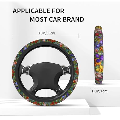 Flower Steering Wheel Covers Non Slip Neoprene Universal 15 Inch Steering Wheel Protector Car Cover for Men Women - color: Flower