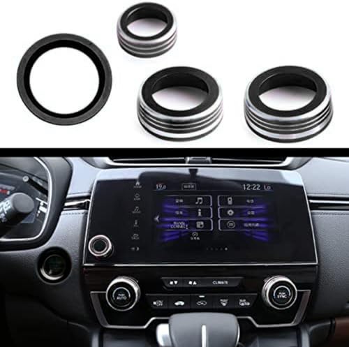 4pcs Aluminum Interior Console Trim Compatible with Honda CRV CR-V 2017 2018 2019 2020 2021 AC Air Conditioning Knob Start Stop Button Navigation Volume Knob Cover Trim (4Pcs Black) - color: Black