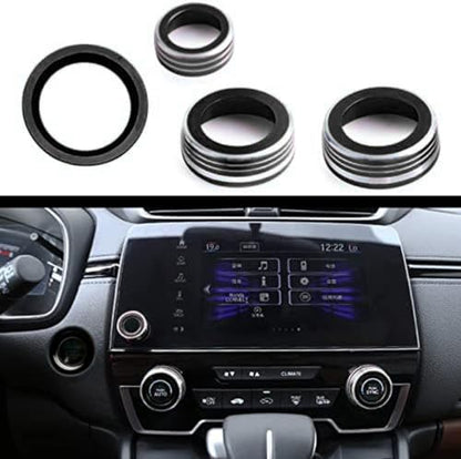 4pcs Aluminum Interior Console Trim Compatible with Honda CRV CR-V 2017 2018 2019 2020 2021 AC Air Conditioning Knob Start Stop Button Navigation Volume Knob Cover Trim (4Pcs Black) - color: Black