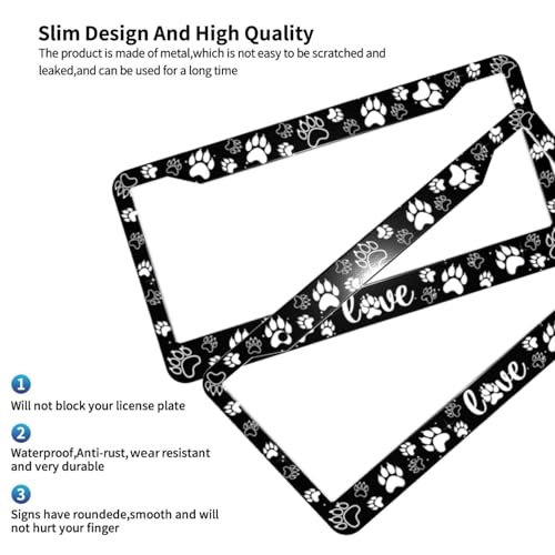 Paw Print License Plate Frame Love Dog Paw Print Steering Wheel Cover Funny Cars Decor Aluminum Fits Us Ca Car Vehicles - color: Dog Paw