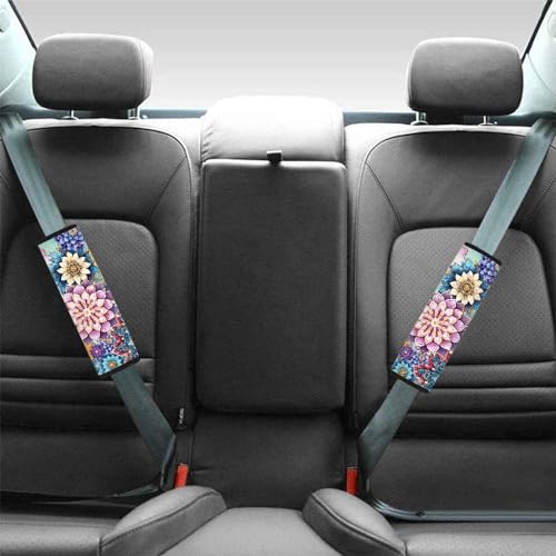 UNICEU Boho Flower Bright Blossom 2 Packs Car Seatbelt Pads Covers for Women Girls, Neoprene Comfortable Car Safety Seatbelt Pads Cover - color: Boho Floral Blossom