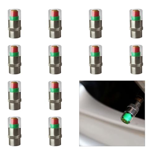 12PCS Car Tire Pressure Monitor Valve Stem Caps, 3-Color Eye Alert Valve Stem Caps Sensor Indicator, 2.4Bar 36PSI Tire Pressure Gauge Valve Caps for Cars, SUVs, Trucks, Motorcycles, Bicycles (Silver) - color: Silver-12PCS