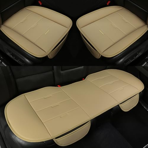 West Llama Bottom Seat Covers, Include 1 Pair Front Seat Protector and 1 Rear Seat Cover, Universal PU Leather Seat Covers for 90% Cars (Beige) - color: D-Beige, size: Universal Fit - Full Set