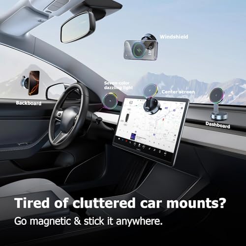 MagSafe Car Mount Charger 15W, Magnetic Wireless Car Charger with Vacuum Suction Cup, Strong Magnet Phone Holder for Dashboard, Compatible with iPhone 12-17 Pro Max & Android