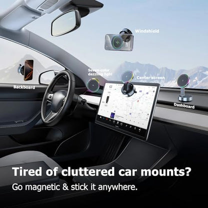 MagSafe Car Mount Charger 15W, Magnetic Wireless Car Charger with Vacuum Suction Cup, Strong Magnet Phone Holder for Dashboard, Compatible with iPhone 12-17 Pro Max & Android