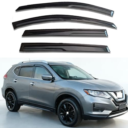 Window Deflectors for Nissan Rogue 2014 2015 2016 2017 2018 2019 2020,Front & Rear Window Visors Rain Guards - 4 Piece Set, Dark Smoke Tint,Tape-On Installation, No Drilling Required - size: 14-20 Rogue