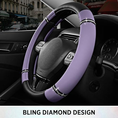 Road Comfort Leather Steering Wheel Cover – Premium Anti-Slip Car Steering Wheel Grip Cover – Universal Fit for 14.5”–15” Cars, Trucks & SUVs - Purple - color: Purple