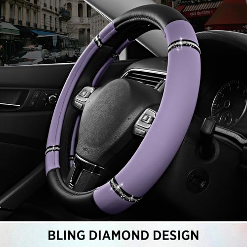 Road Comfort Leather Steering Wheel Cover – Premium Anti-Slip Car Steering Wheel Grip Cover – Universal Fit for 14.5”–15” Cars, Trucks & SUVs - Purple - color: Purple